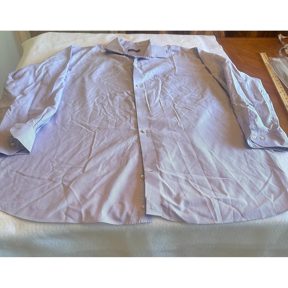 Rochester Egyptian Cotton Non-Iron Purple Check Dress Shirt 20 36/37T Big Tall